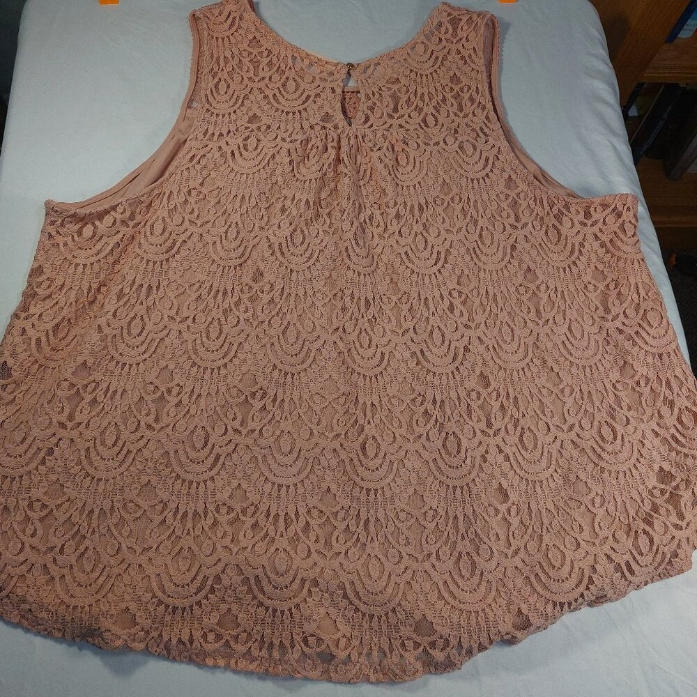 Women's Blush Pink EVRI Boho Crochet Lace Lined Sleeveless Tank Top Size 4X - Picture 5 of 16